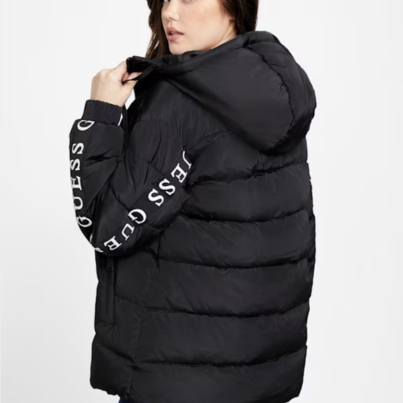 Guess Women's Black Hooded Puffer Coat - Picture 1 of 2